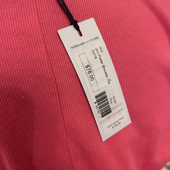 Michael Stars Pink Joni Power Shoulder Tee Ruched NWT Womens Size Small - Picture 7 of 7